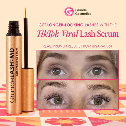 Grande Cosmetics GrandeLASH-MD Lash Enhancing Serum - Peptide & Vitamin Infused Formula for Longer, Thicker, Fuller Looking Lashes - Ophthalmologist Tested, Cruelty-Free
